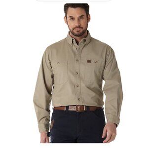 Wrangler Riggs Workwear Mens Twill Work Shirt 2XLT Khaki Cotton Button-Down